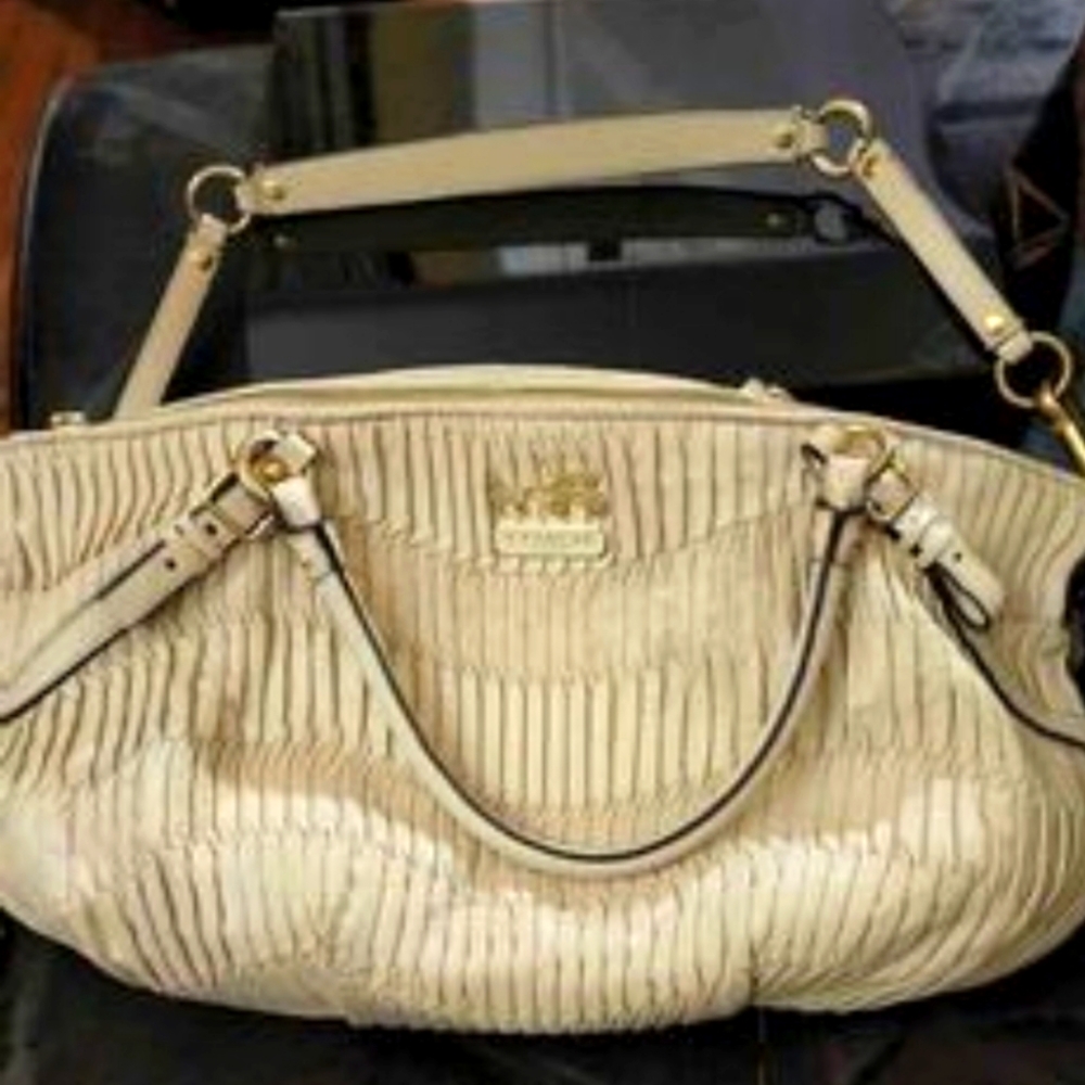 Coach Madison Sophia Gathered Leather Cream Handbag 15947 HTF
